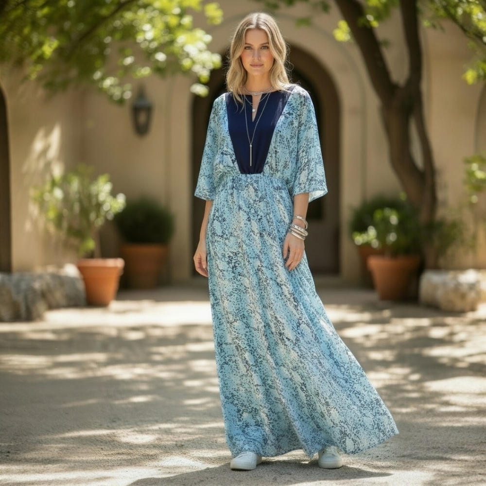 Adrienne Vittadini Blue Flowing Maxi Dress
